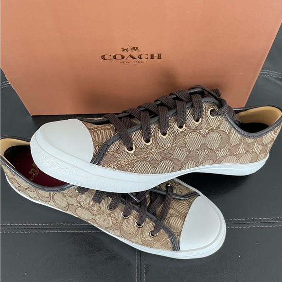 New without Box Coach Empire Sneakers in Brown Signature Print - Picture 1 of 5